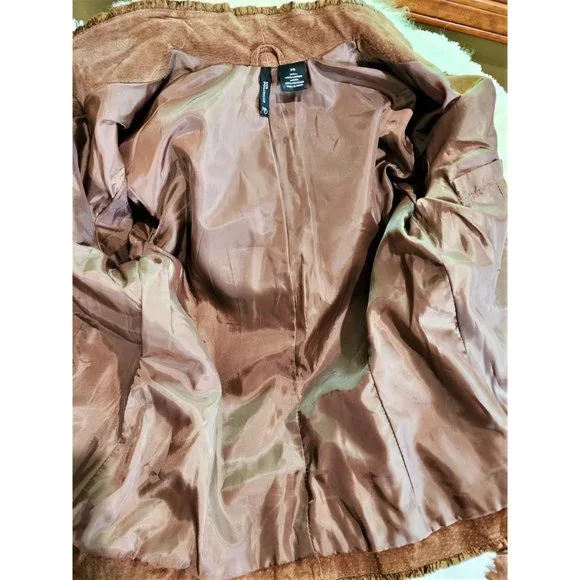 NEW DIRECTIONS Genuine Leather Chocolate Brown Suede Jacket Petite Small - Picture 5 of 9